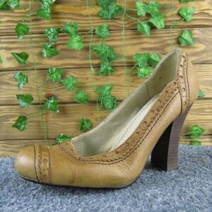 Seychelles Women 7.5 Tan Leather High Heel Pumps Classic Dress Shoes Retro Style
